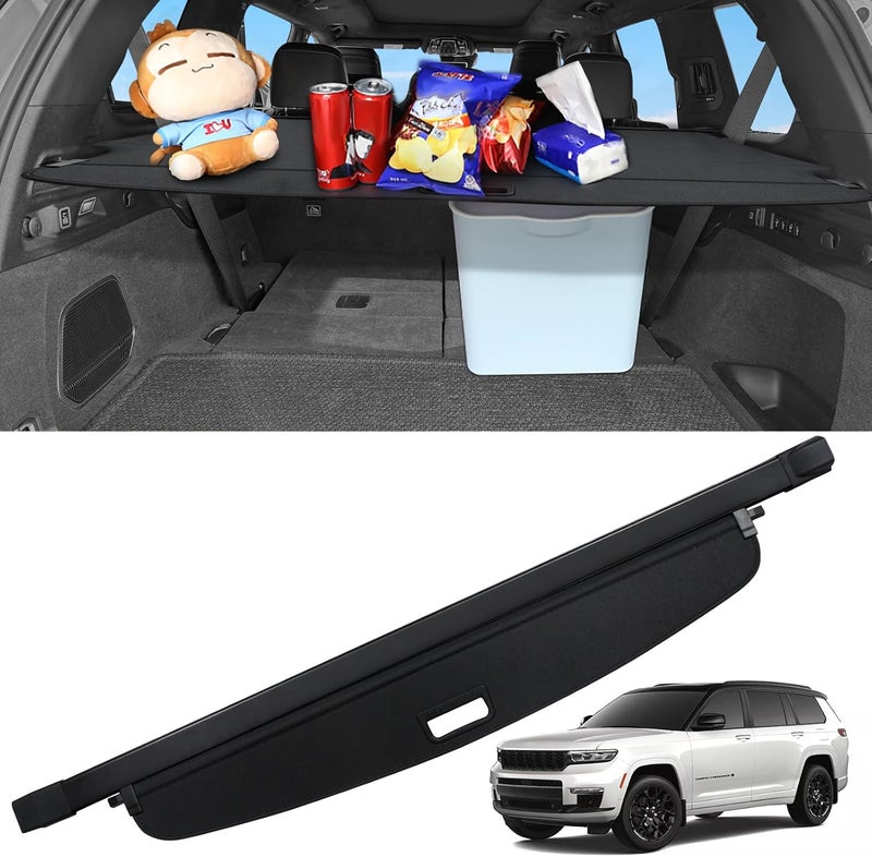 Sze Cargo Cover for Jeep Grand Cherokee L 2021-2024 2025 (3 Row,WL) Accessories Retractable Trunk Cover Black Rear Trunk Security Cover Shielding Shade Waterproof-New Upgrade - Image 1